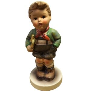 Vtg Goebel Hummel Hand Painted Germany Boy Holding Trumpet Porcelain Figurine